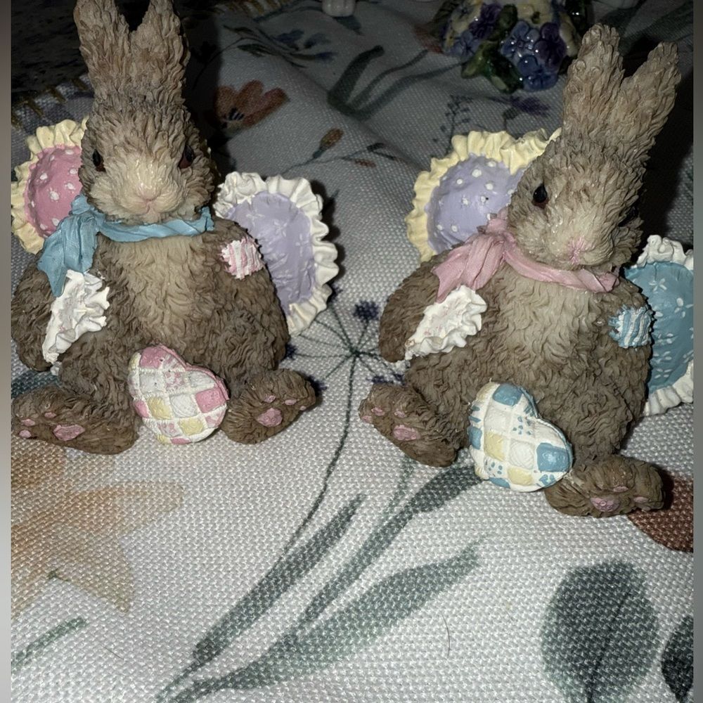 Pink and Blue Small Bunnies with Fuzzy Texture For Easter Decor